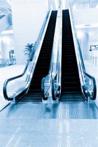 Photo of double escalator viewed from bottom